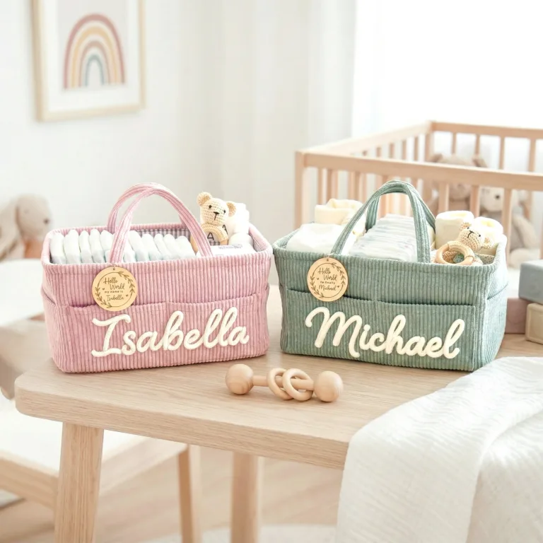 Nameli Customized Name Corduroy Storage Baskets for Baby Boy and Girl Nursery Decor