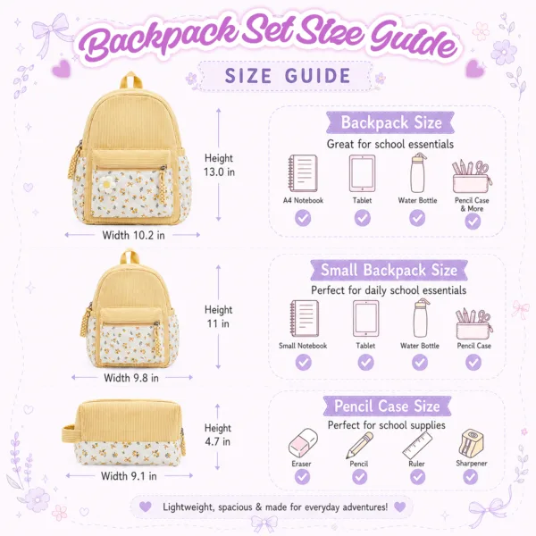 SIZE GUIDE-1 Size guide for personalized toddler backpack and matching pencil case set