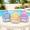 Personalized corduroy school bags set for kids in blue, yellow, and purple