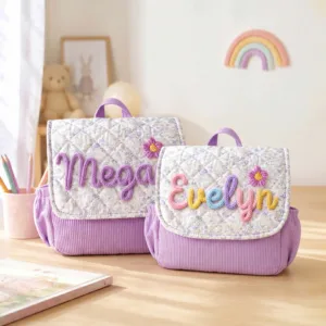 Nameli Personalized Monogram Purple Megan and Lilac Evelyn Preschool Bookbags in Two Sizes