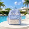 Personalized light blue corduroy kids school bag with name Jack