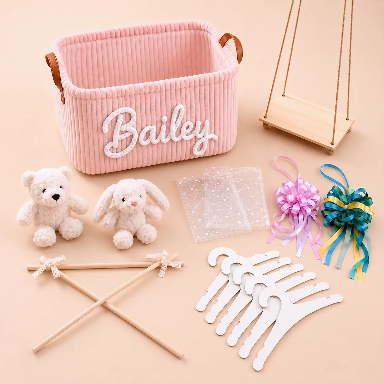 Fully Wrapped Personalised Newborn Baby Gift Basket Set with Tulle Packaging and Bow